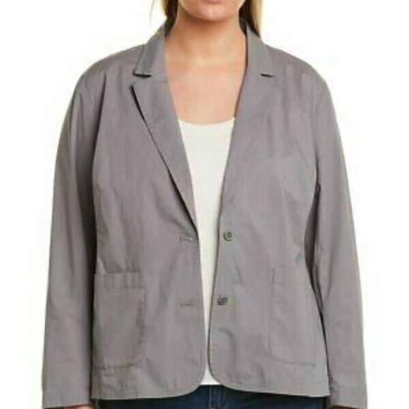 NWT 248.00 EILEEN FISHER Stretch Poplin Blazer NOTCHED COLLAR JACKET ZINC